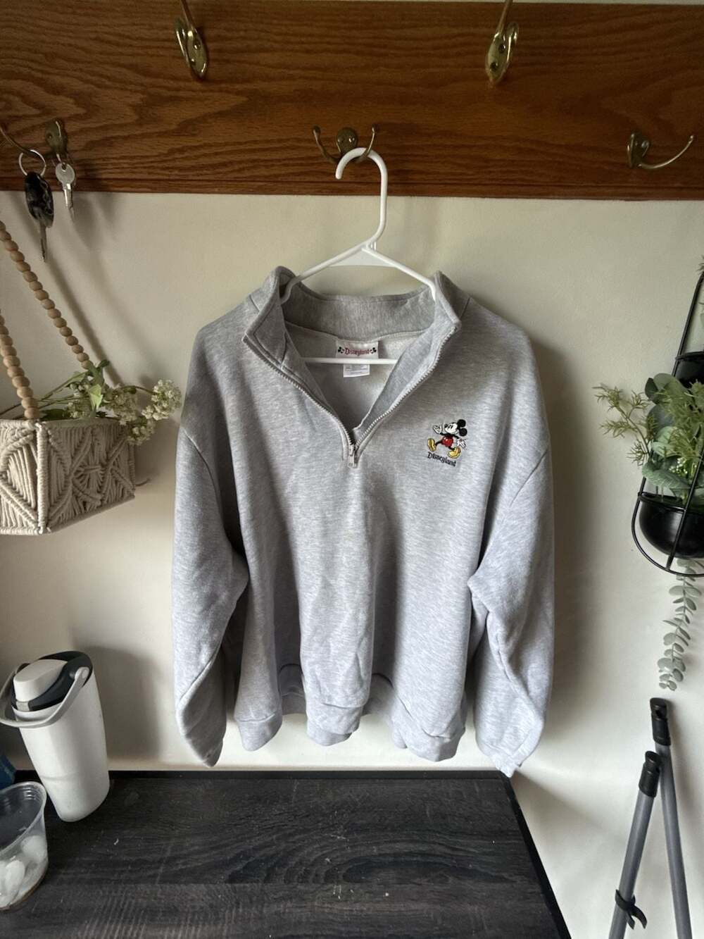 Vintage Disneyland Mickey Mouse Quarter Zip Sweatshirt XXL Gray